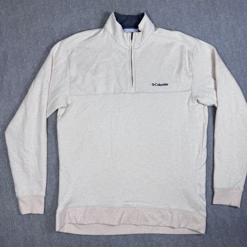 Columbia Mens XL Oatmeal Heather Quarter Zip Fleece Pullover XM0846 Mock Neck
